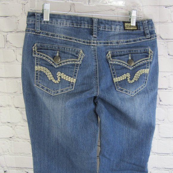 Earl Jean Blue Denim Embroidered Jeans Women's Size 28 x 27 Pre-Owned - Picture 7 of 14